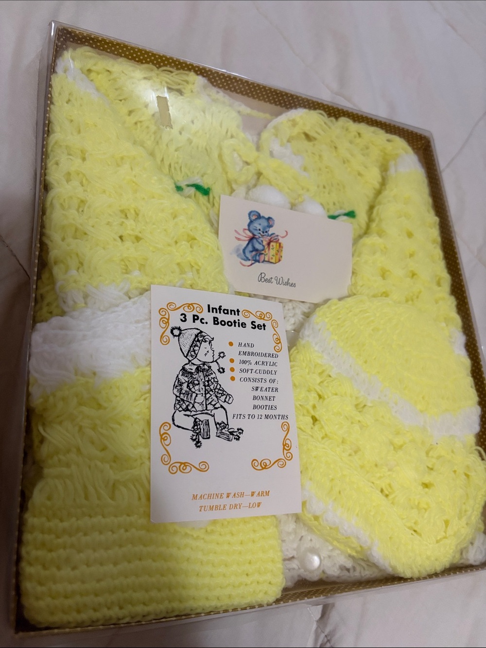 Vintage 1976 Knit 3 Piece Sweater Set NOS/New Old Stock Bright Yellow New in Box